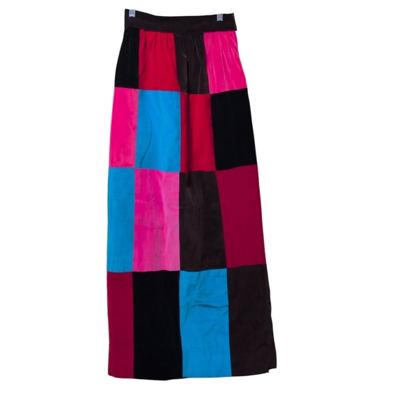 Handmade Maxi Length A-Line Multi-Color Velvet Patchwork Skirt bold Bohemian - Picture 2 of 8